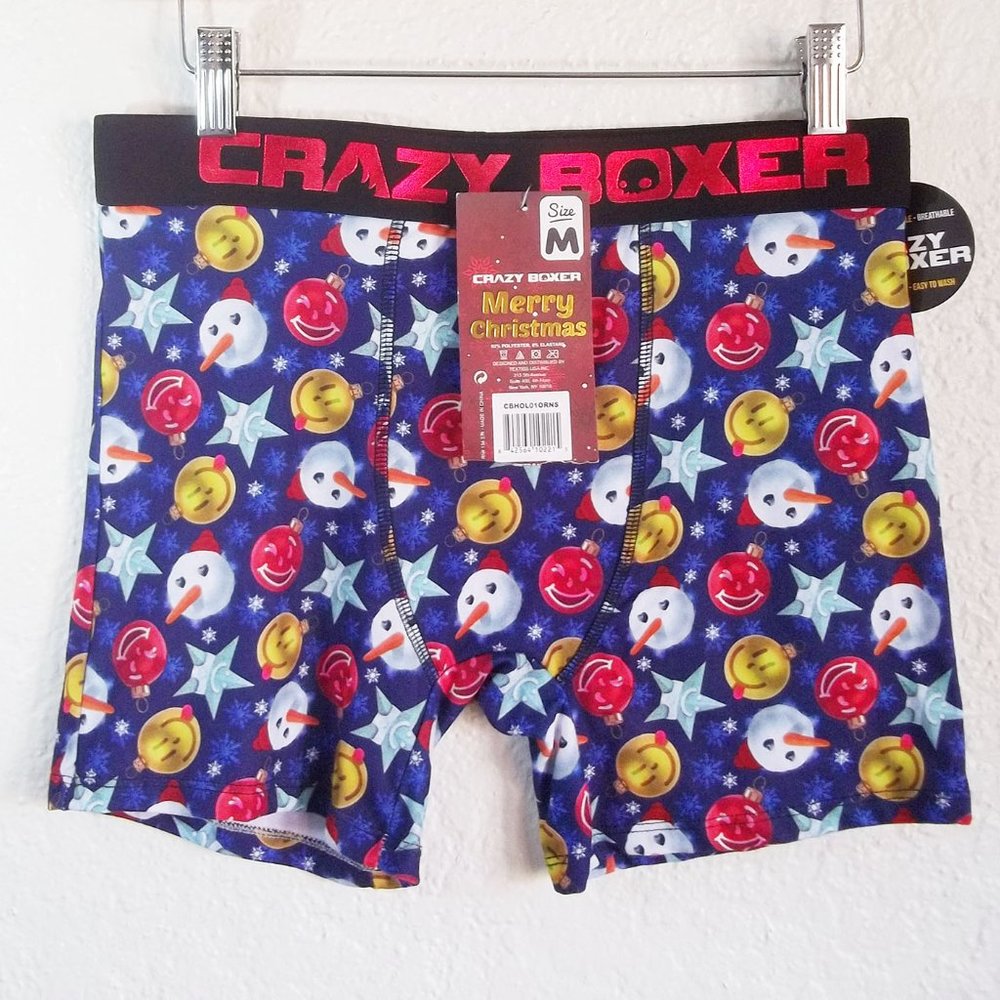 CRAZY BOXER Ugly Merry Christmas Print Knit Boxer Briefs M NWT Holiday Kitsch